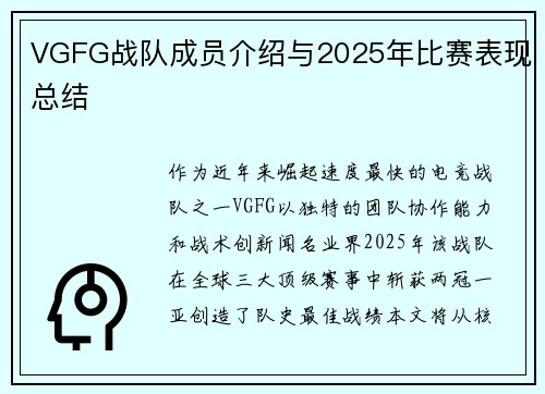 VGFG战队成员介绍与2025年比赛表现总结